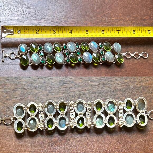 Vintage Sterling Silver Mixed Gemstone Bracelet – 77.29g – Labradorite & Peridot - Picture 8 of 8